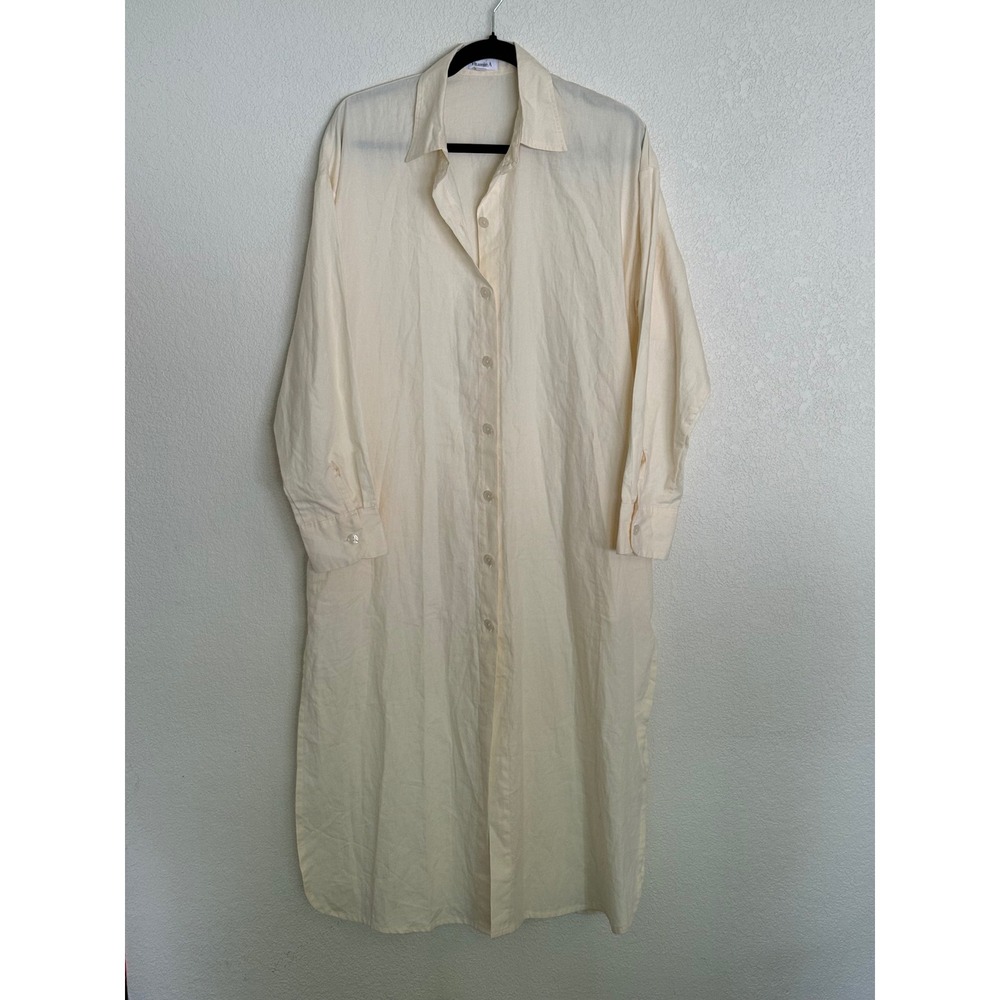 Vitamin A Women Cream Cotton Maxi Shirt Dress Beach Cover Up Small Ecru